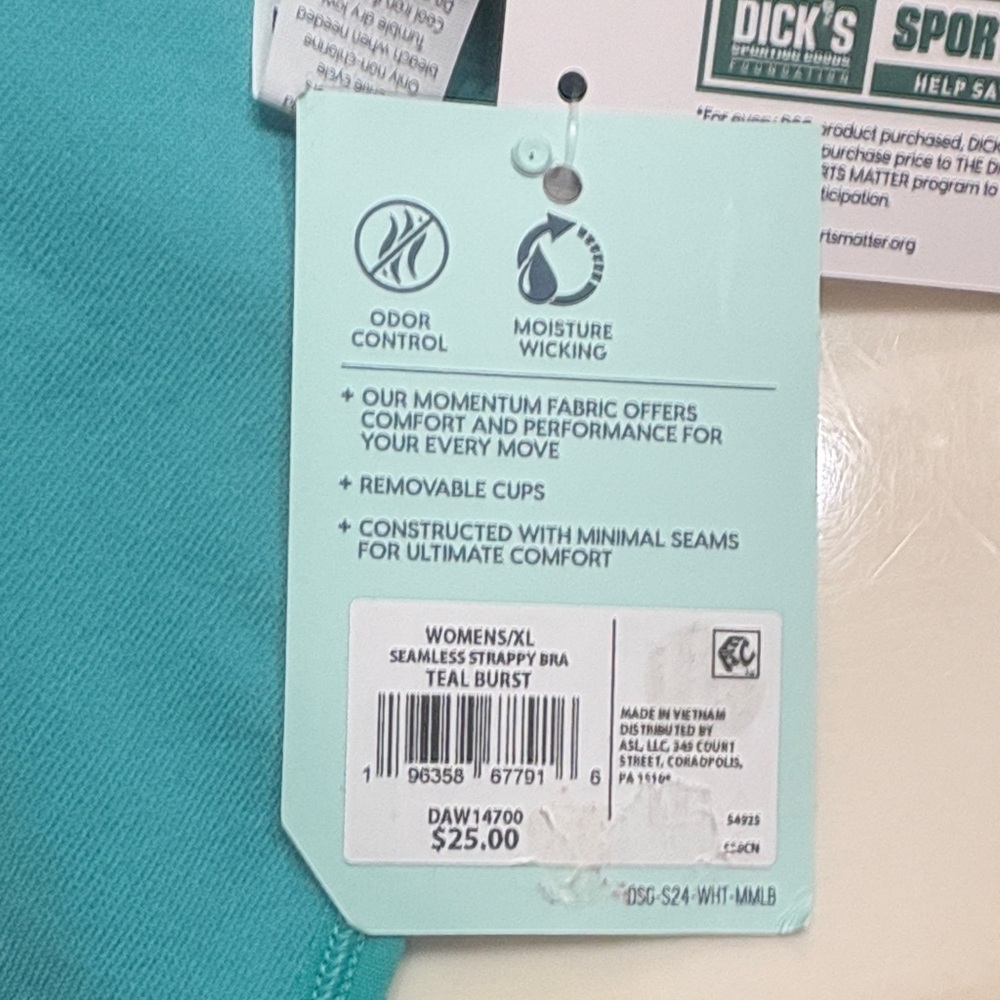 NWT DSG Teal Burst Seamless Ribbed Low Support Strappy Bra Women’s XL - Picture 5 of 5